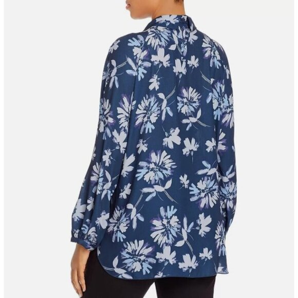 Lysse Top Womens Large Blue Winter Floral Long Sleeve Mock Neck Work Career - Picture 6 of 10